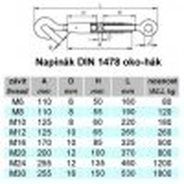 Obrázek 1 produktu Napínák DIN 1478 oko-hák M8, ZB