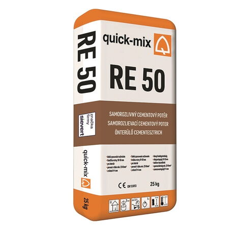 Obrázek produktu Potěr cementový samorozlivný šedý Quick-mix RE 50 CT C25 F4 – 25 kg